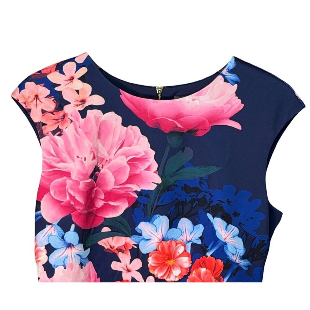 Vince Camuto Floral Sheath Dress Navy Multicolor Exposed Zipper Size 10 - Picture 4 of 10